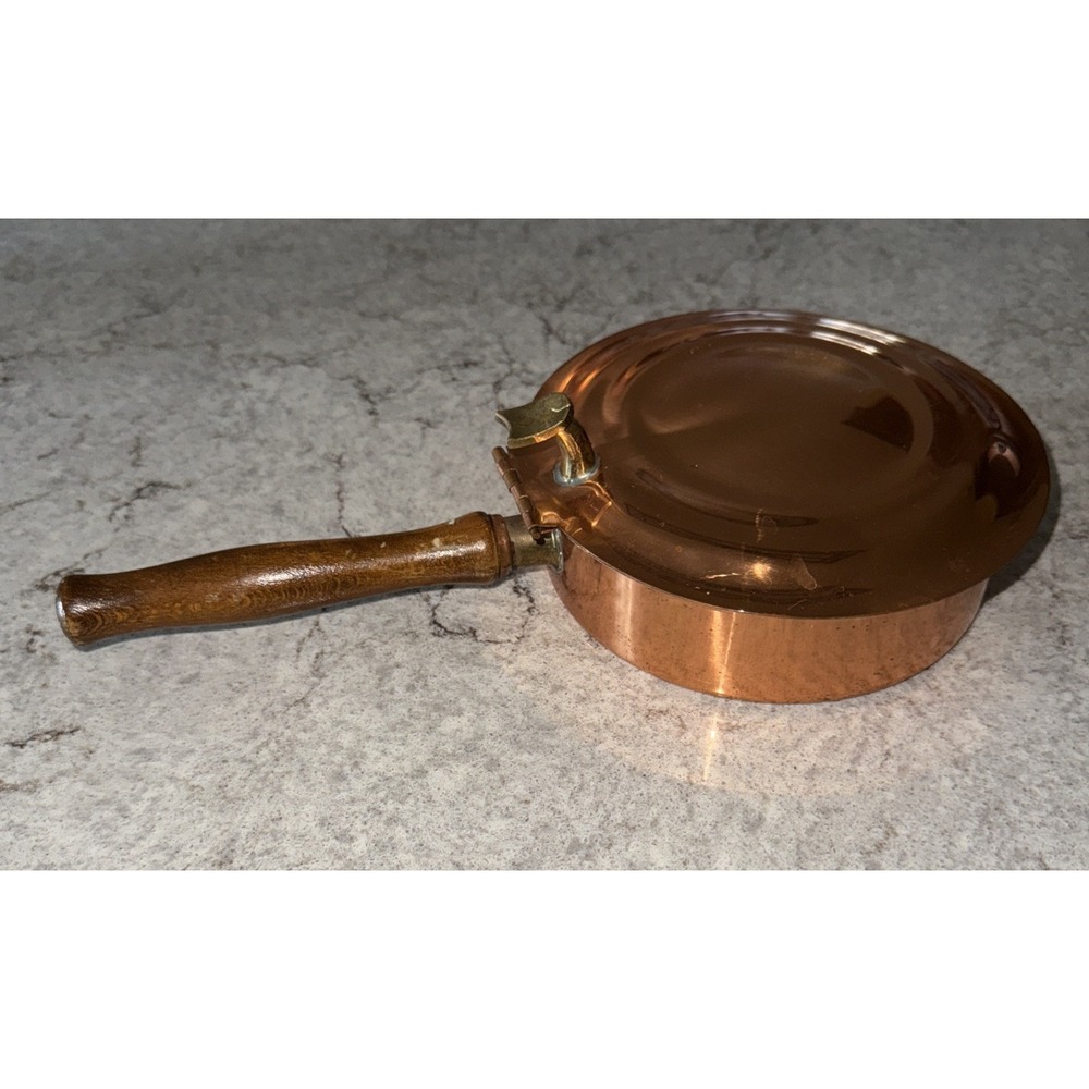 Vintage Teleflora Les Bonbons  Copper Pan With Wood Handle Lid Decorative 6 In